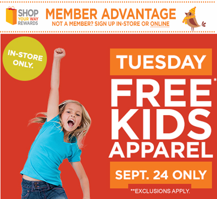 Free Piece of Kids Clothing at Sears Pulet Stores on 9/24