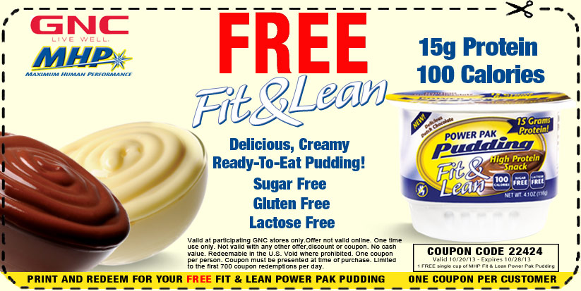 Free Power Pak Fit & Lean Pudding at GNC
