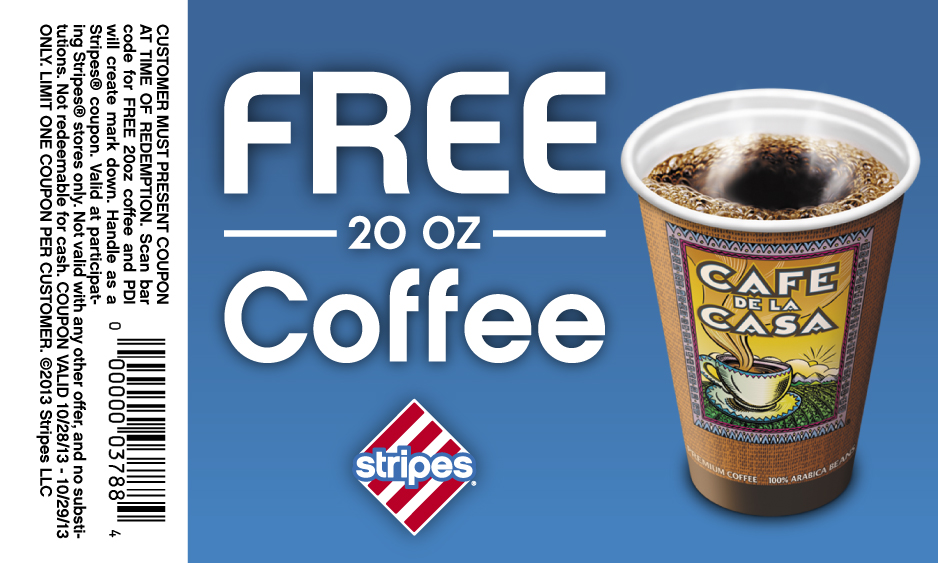 Free 20oz Coffee at Stripes Stores